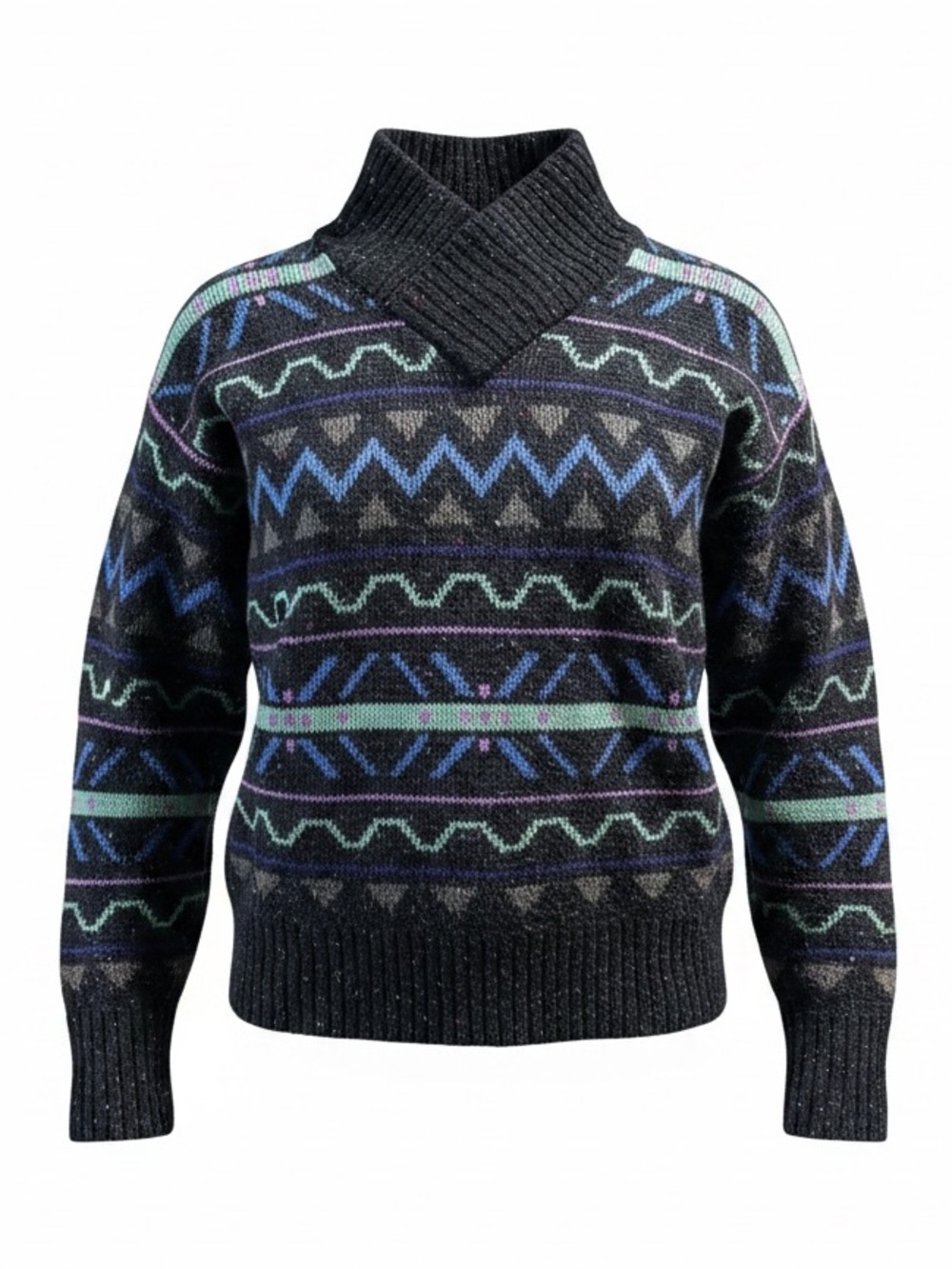 🔻750$ BOGNER VINTAGE Black Geometric Pattern Cowl Neck Sweater Ski Luxury